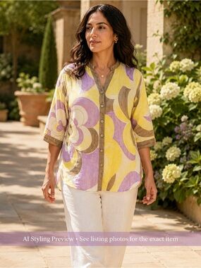 Basler Black Label Abstract Print Silk Cotton Dolman Blouse | Tagged US 8